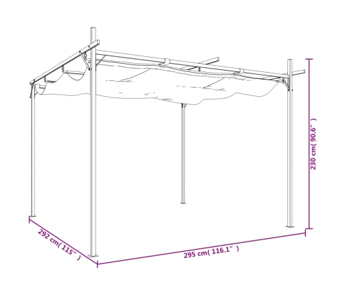 Pérgola con cubierta retráctil gris antracita 295x292x230 cm