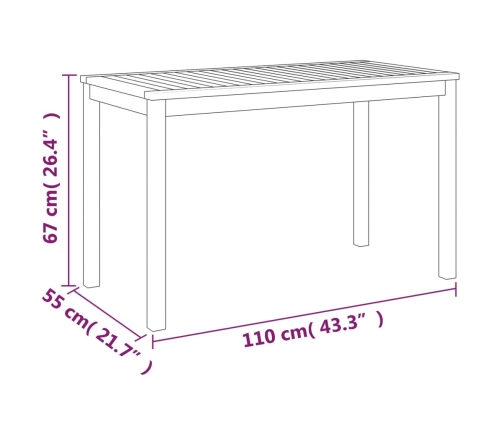 Mesa de jardín madera maciza de acacia 110x55x67 cm