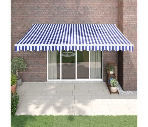 Toldo retráctil aluminio y tela azul y blanco 4x3 m