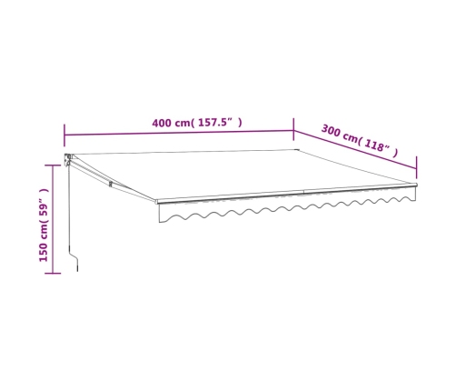 Toldo retráctil aluminio y tela azul y blanco 4x3 m