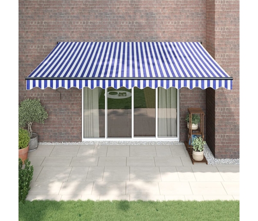 Toldo retráctil aluminio y tela azul y blanco 4x3 m