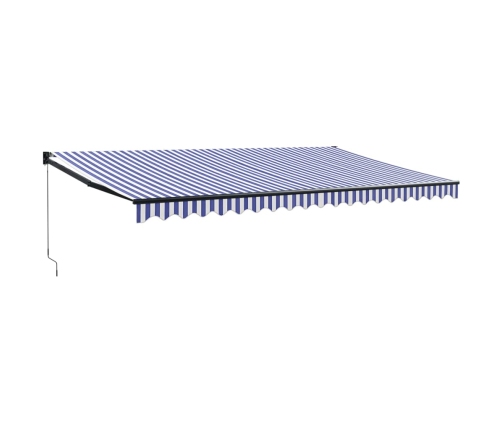 Toldo retráctil aluminio y tela azul y blanco 5x3 m