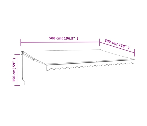 Toldo retráctil aluminio y tela azul y blanco 5x3 m