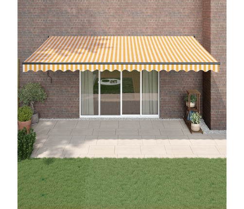 Toldo retráctil aluminio y tela amarillo y blanco 5x3 m