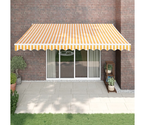 Toldo retráctil automático amarillo y blanco 4,5x3 m