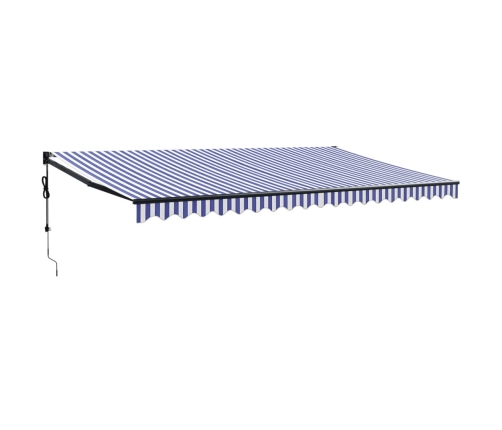 Toldo retráctil automático azul y blanco 5x3 m