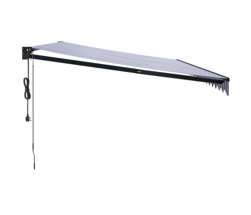 Toldo retráctil automático azul y blanco 5x3 m