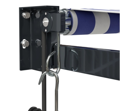Toldo retráctil automático azul y blanco 5x3 m