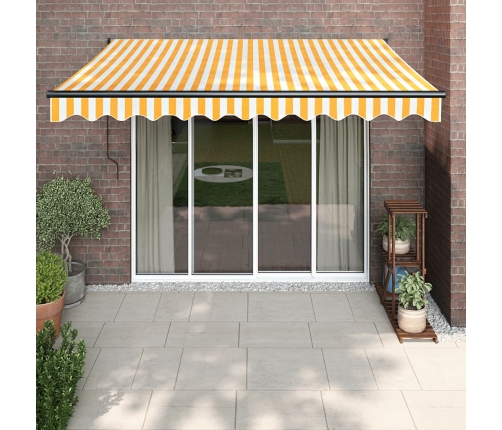 Toldo retráctil automático amarillo y blanco 3x2,5 m