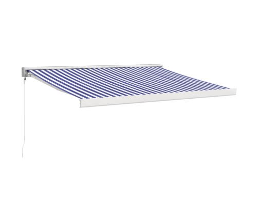 Toldo retráctil aluminio y tela azul y blanco 3x2,5 m