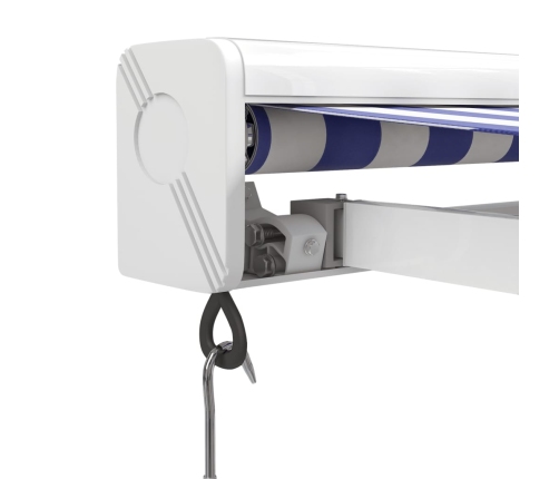 Toldo retráctil aluminio y tela azul y blanco 3x2,5 m