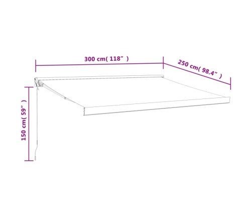 Toldo retráctil aluminio y tela azul y blanco 3x2,5 m