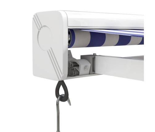 Toldo retráctil aluminio y tela azul y blanco 4x3 m