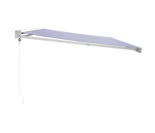 Toldo retráctil aluminio y tela azul y blanco 5x3 m