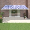 Toldo retráctil aluminio y tela azul y blanco 5x3 m