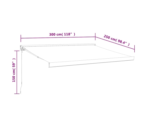 Toldo retráctil aluminio y tela blanco y amarillo 3x2,5 m