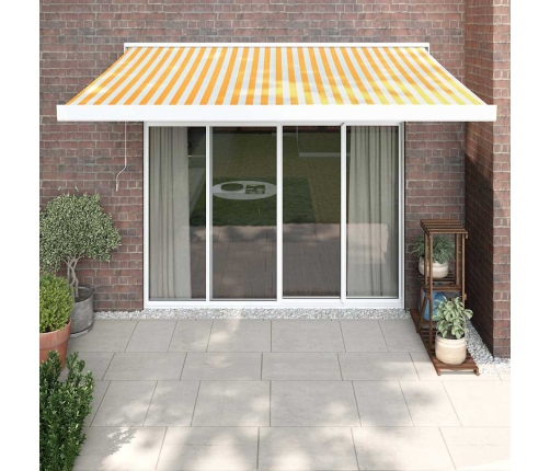 Toldo retráctil aluminio y tela blanco y amarillo 3x2,5 m