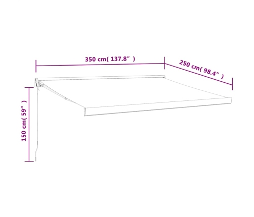 Toldo retráctil aluminio y tela amarillo y blanco 3,5x2,5 m