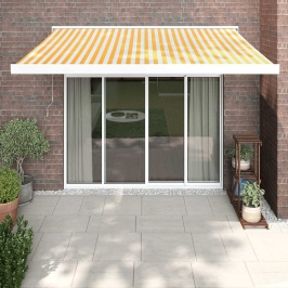 Toldo retráctil aluminio y tela amarillo y blanco 3,5x2,5 m