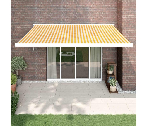 Toldo retráctil aluminio y tela amarillo y blanco 4x3 m