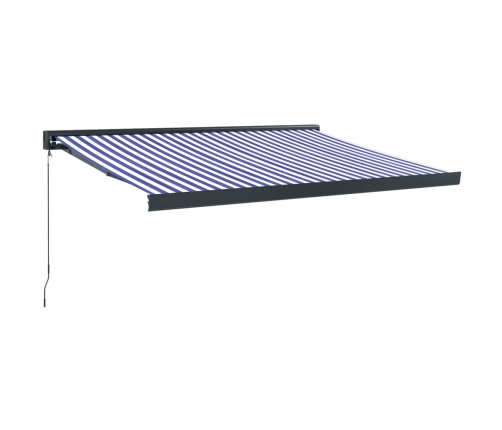 Toldo retráctil aluminio y tela azul y blanco 3x2,5 m