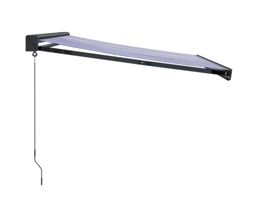 Toldo retráctil aluminio y tela azul y blanco 3x2,5 m