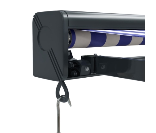 Toldo retráctil aluminio y tela azul y blanco 3x2,5 m