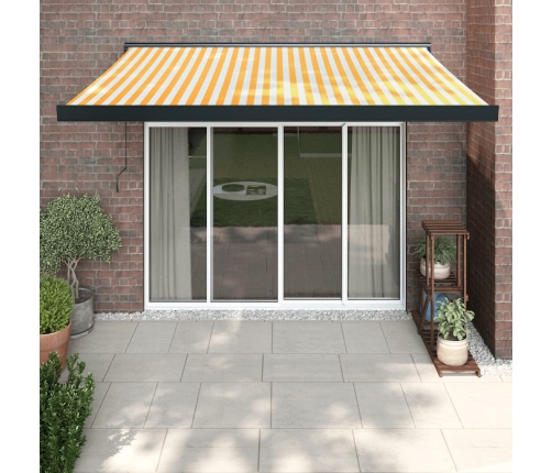 Toldo retráctil aluminio y tela blanco y amarillo 3x2,5 m