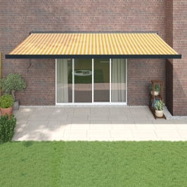 Toldo retráctil aluminio y tela amarillo y blanco 5x3 m