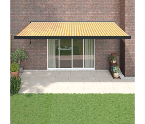 Toldo retráctil aluminio y tela amarillo y blanco 5x3 m