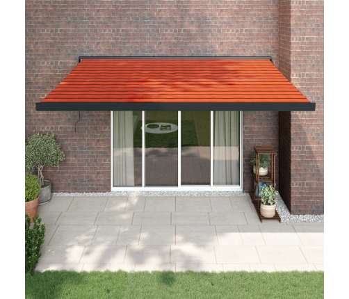 Toldo retráctil aluminio y tela naranja y marrón 4x3 m