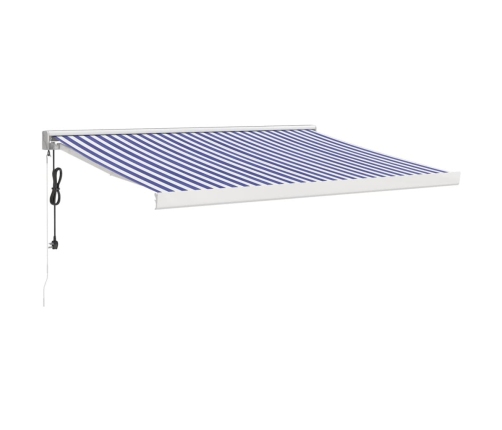 Toldo retráctil aluminio y tela azul y blanco 3x2,5 m