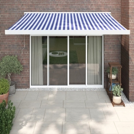 Toldo retráctil aluminio y tela azul y blanco 3,5x2,5 m