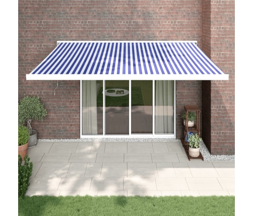 Toldo retráctil aluminio y tela azul y blanco 4x3 m