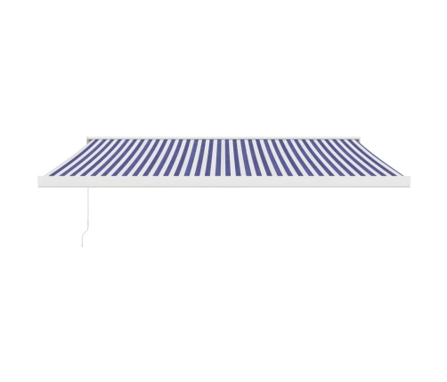 Toldo retráctil aluminio y tela azul y blanco 4,5x3 m