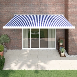 Toldo retráctil aluminio y tela azul y blanco 4,5x3 m