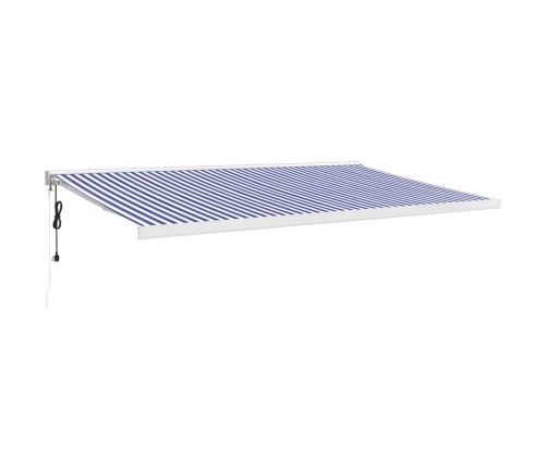 Toldo retráctil aluminio y tela azul y blanco 5x3 m