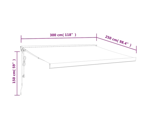 Toldo retráctil aluminio y tela blanco y amarillo 3x2,5 m