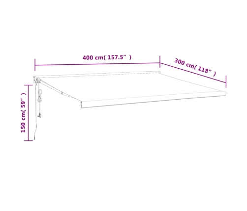 Toldo retráctil aluminio y tela amarillo y blanco 4x3 m