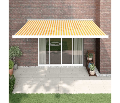 Toldo retráctil aluminio y tela amarillo y blanco 4x3 m