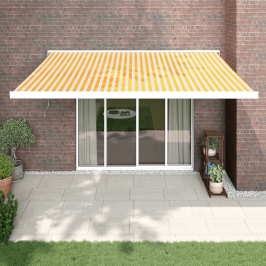 Toldo retráctil aluminio y tela amarillo y blanco 4,5x3 m