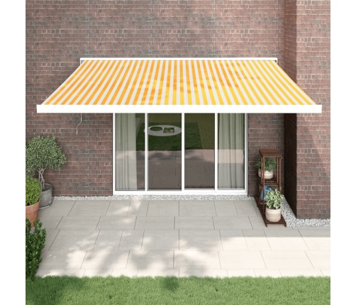 Toldo retráctil aluminio y tela amarillo y blanco 4,5x3 m