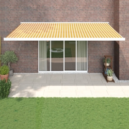 Toldo retráctil aluminio y tela amarillo y blanco 5x3 m