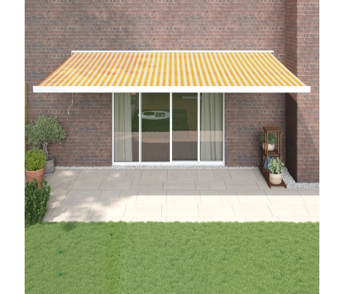 Toldo retráctil aluminio y tela amarillo y blanco 5x3 m