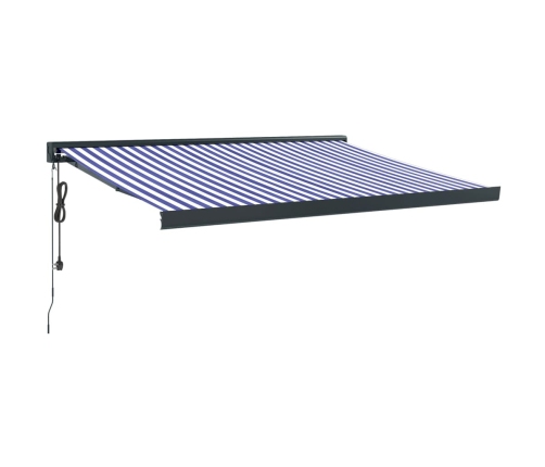 Toldo retráctil aluminio y tela azul y blanco 3x2,5 m