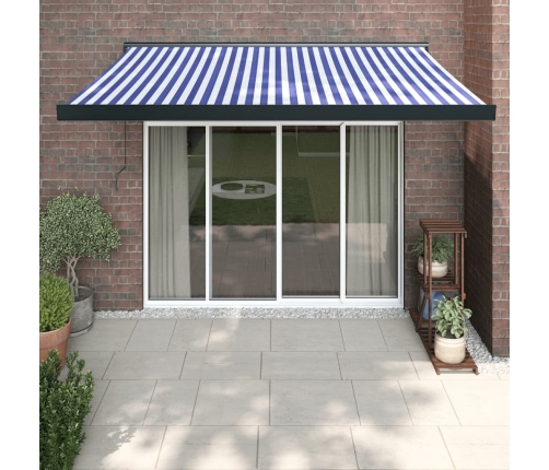 Toldo retráctil aluminio y tela azul y blanco 3x2,5 m