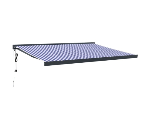 Toldo retráctil aluminio y tela azul y blanco 4x3 m