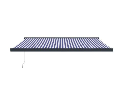 Toldo retráctil aluminio y tela azul y blanco 4x3 m