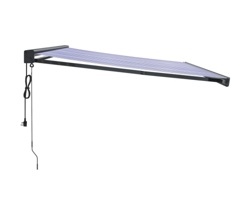 Toldo retráctil aluminio y tela azul y blanco 4x3 m