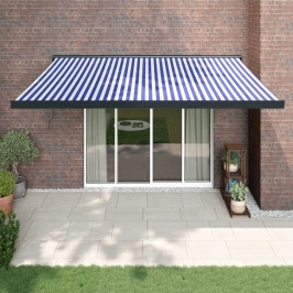 Toldo retráctil aluminio y tela azul y blanco 4x3 m